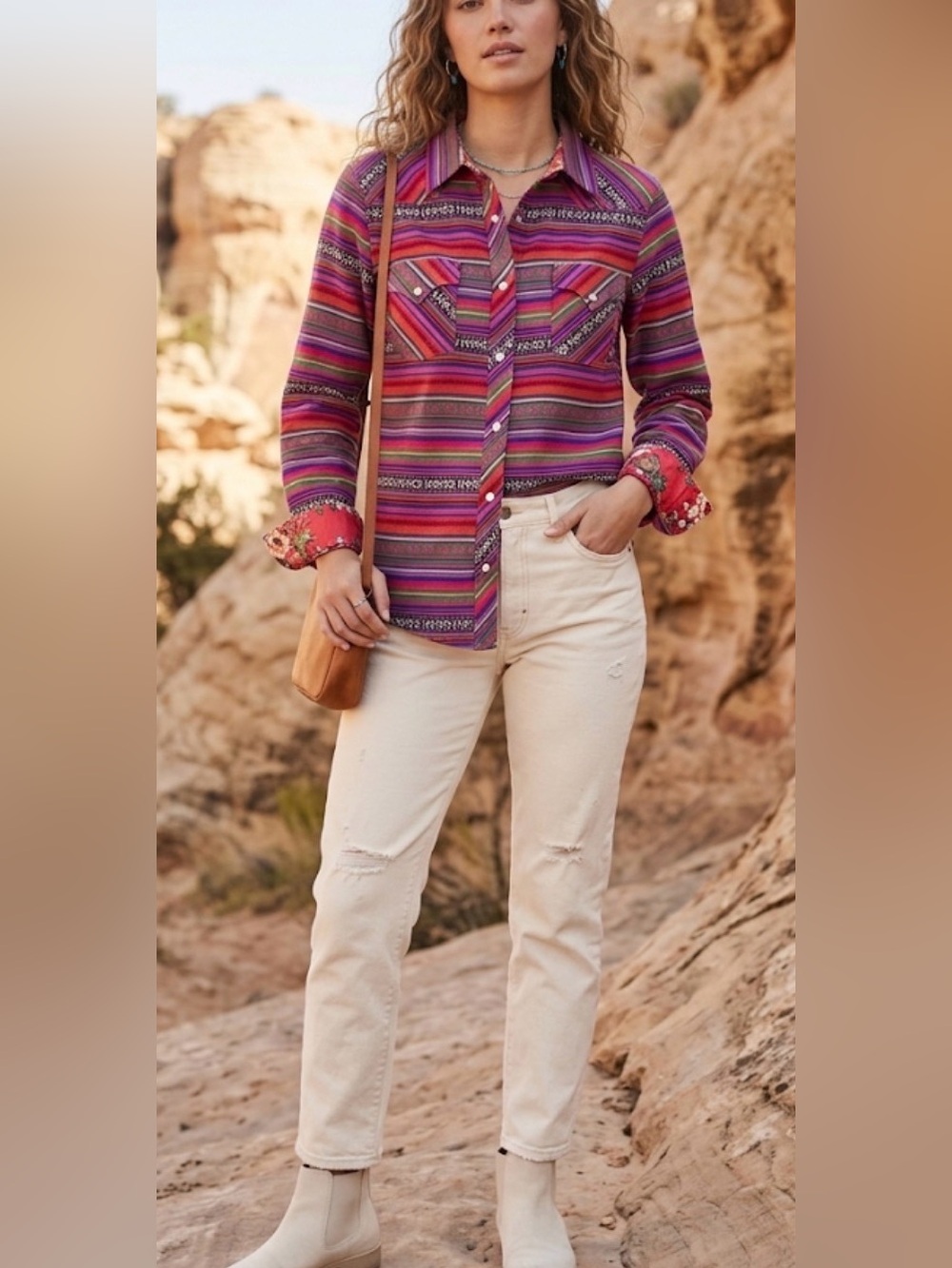 Cowgirl justice Striped Button-Up Shirt in Multicolor Stripes L zarape Aztec